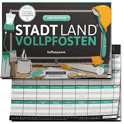 DENKRIESEN Stadt Land VOLLPFOSTEN Job Edition | Spielblock mit 50 Blatt | 26 Kategorien ab 14 Jahren | Lustiges Partyspiel für Büro Arbeit & Teamevent | Geschenkidee für Kollegen & Team