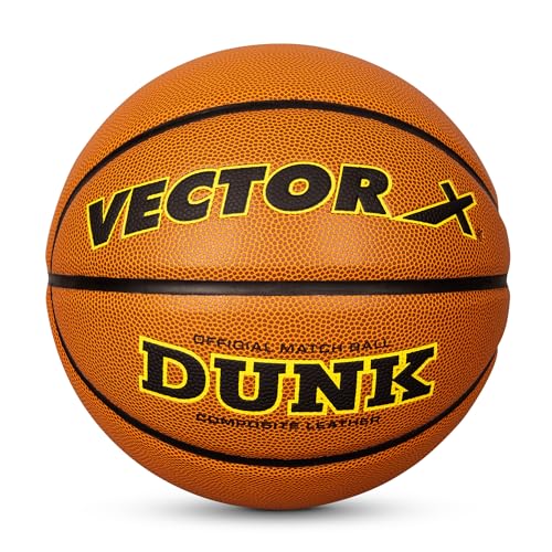 Image of Vector X PU & Composite Leather Indoor /Outdoor Basketball+Butyl Bladder, Practice /Match /Training Play | Durable Rubber Molded with Pebbled Texture Ball Size 7 (Brown, 7, Dunk)