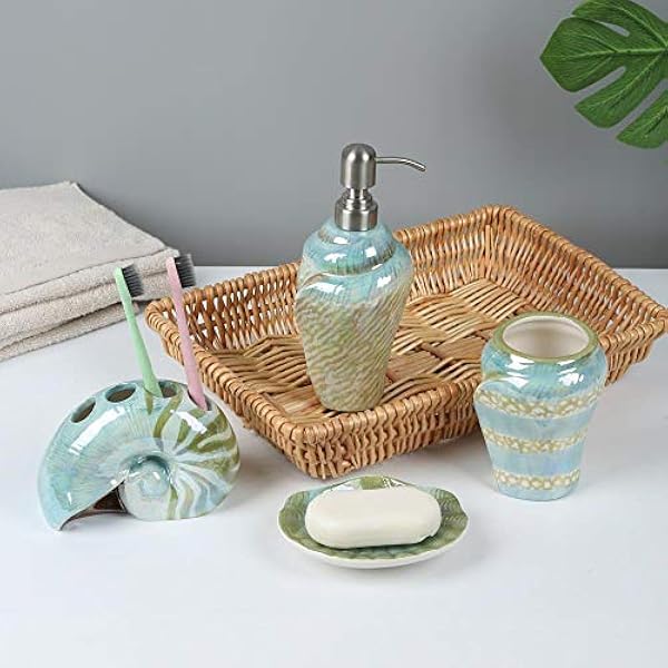 FORLONG FL3008 - Juego de accesorios de baño (cerámica, 4 unidades, 1 vaso, 1 soporte para cepillos de dientes, 1 jabonera, 1 dispensador de jabón)