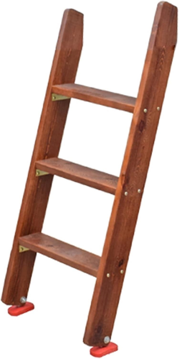 Escalera de madera resistente para cama doble de 3/4/5 peldaños con soporte de gancho y patas antideslizantes, fácil de montar (marrón, 100 cm)