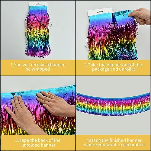 Image of BEISHIDA 3 Packs Metallic Foil Fringe Garland Dark Rainbow Wall Hanging Tinsel Fringe Banners for Halloween Car Floats Bridal Shower Wedding Birthday Easter Graduation Holiday Party Decoration(30 Feet