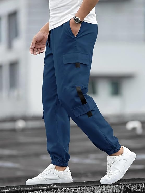 Image of Men's Cargo Polyester Pants for Men || Regular Fit Mid Rise Cargo Joggers Solid Pants (Pack of 2) (PCG 04 Combo)