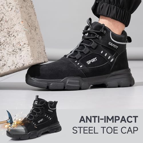 Image of Steel Toe Boots for Men Lightweight Work Boots for Men High Top Safety Boot with Kevlar Puncture-Resistant Midsole Comfortable Industrial Work Shoes Splash-Proof Botas De Trabajo para Hombre