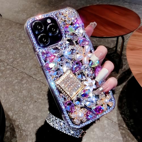 Compatible with iPhone 6 Plus / 6S Plus / 7 Plus / 8 Plus Bling Glitter Case Luxury Cute Sparkle Rhinestone Diamond Girly Protective Phone Cover Case for Women Girl Purple