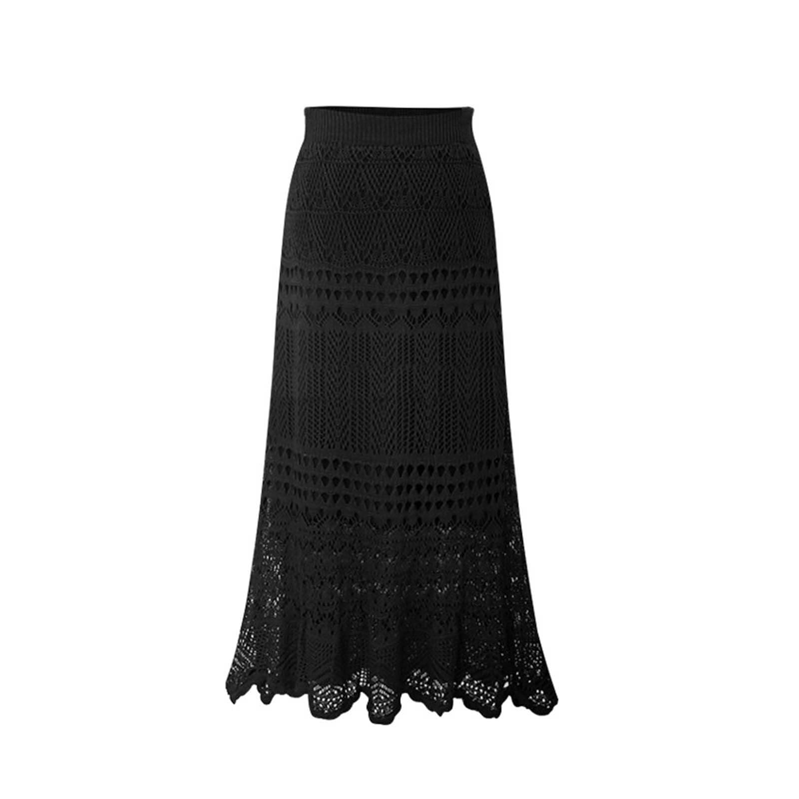 Röcke für Damen, hohe Taille, ausgehöhlt, Midi-Röcke, gestrickter Bleistiftrock, sexy Wickelrock, langer Rock, Y2K-Rock, locker, enger, figurbetonter Rock, Übergröße, S-6XL
