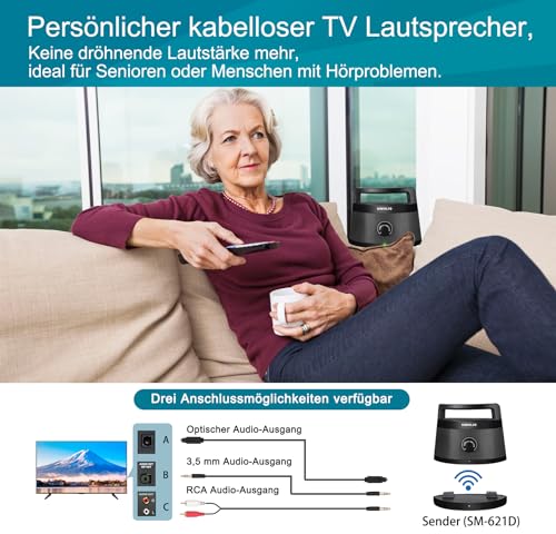 SIMOLIO Lautsprecher für Fernseher, TV Hörverstärker für Senioren Kabellos, Bluetooth Sprachverstärker für Hörgeschädigte, Tragbare Soundbar, Einfache Bedienung, Ersatz für Kopfhörer, TV Besser Hören – Bild 3