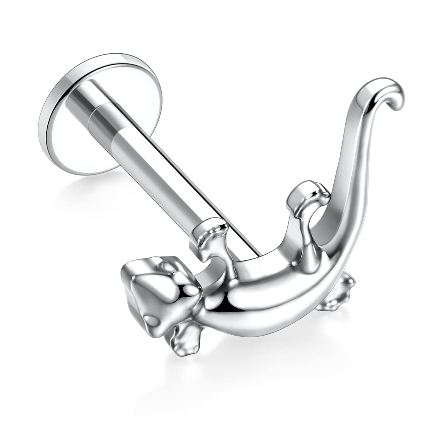 Besuche den hengkaixuan- hengkaixuan 16G G23 Titan Flat Back Labret Studs Innengewinde Lippen Studs Tragus Piercing Monroe Medusa Lippenpiercing Silber Lobe Knorpel Conch Ohrring Schmuck 6 8 10 mm in use