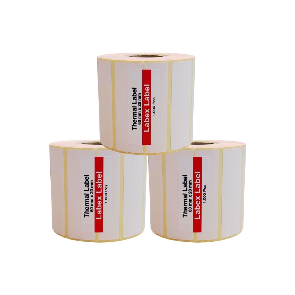 Etiquetas térmicas 60x20 mm en rollo – Etiquetas Precio Adhesivas Rollo Sin Cinta – 3 rollos – Sin cinta – TSC Godex compatible – Labex Label