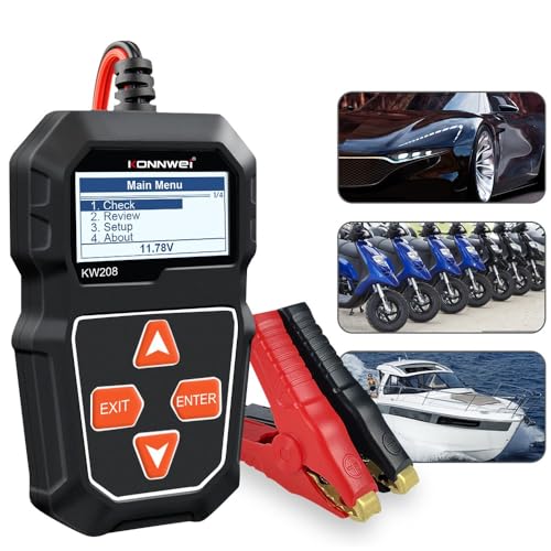 Tester per batterie per auto, 12 V 24 V, per batterie AGM, Gel, EFB | Analizzatore batteria LCD con SOH SOC CCA | SAE DIN IEC JIS EN Standard |(ROSSO)