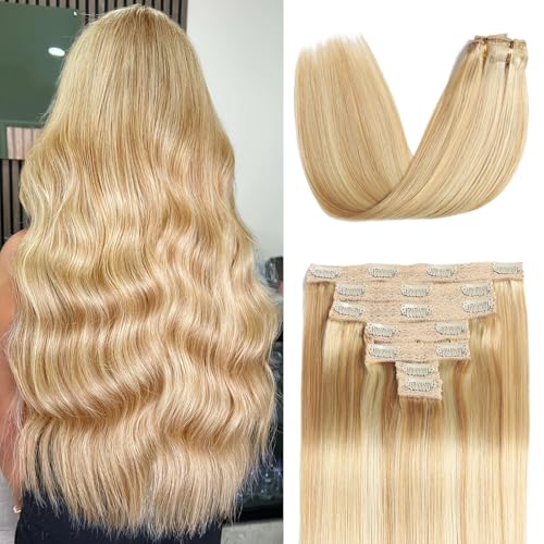 Mocona Clip in Hair Extensions Real Human Hair, 18 Inch