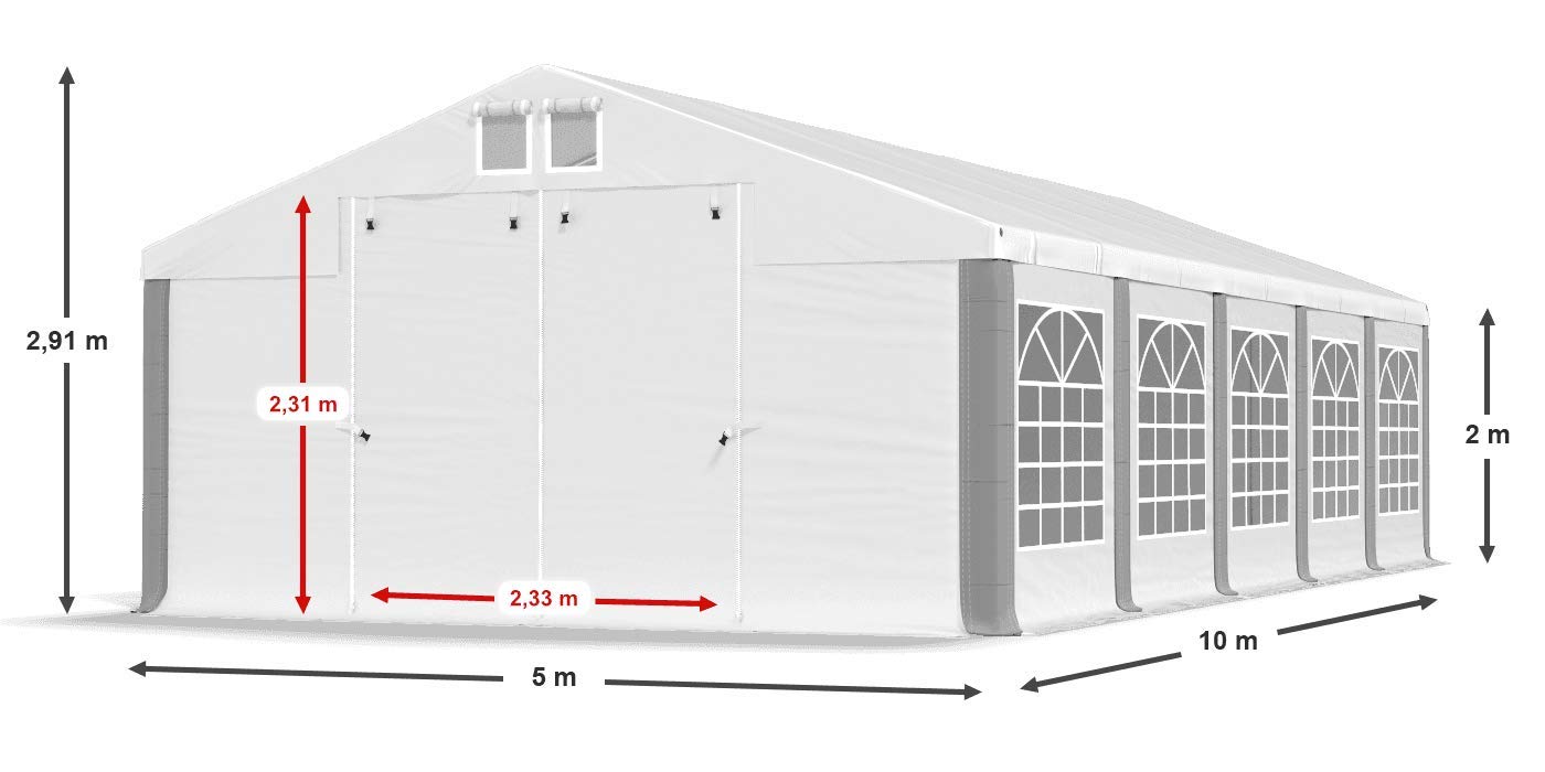 Partyzelt 5x10 M Mit PVC Plane (560 G/m²) - Gartenzelt, Pavillon Für Feste, Wasserdicht & Robust