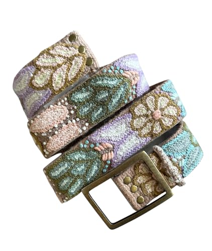 Peruvian Hand Embroidered Wool Belt, Fair Trade, Flower Belt, Womens - Andina Pastels