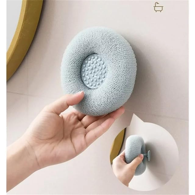 Image of 2-in-1 Loofah & Bristle Bath Brush - Curved Back Scrubber with Long Handle for Body Cleaning, Dry Brushing & Shower Use