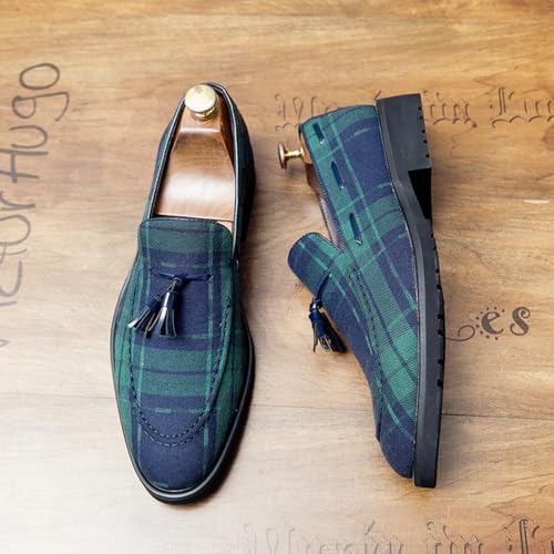 Men's Denim Plaid Loafers - Slip - On Casual Style with Tassel, Ideal for Smoking Slipper & Daily Wear2