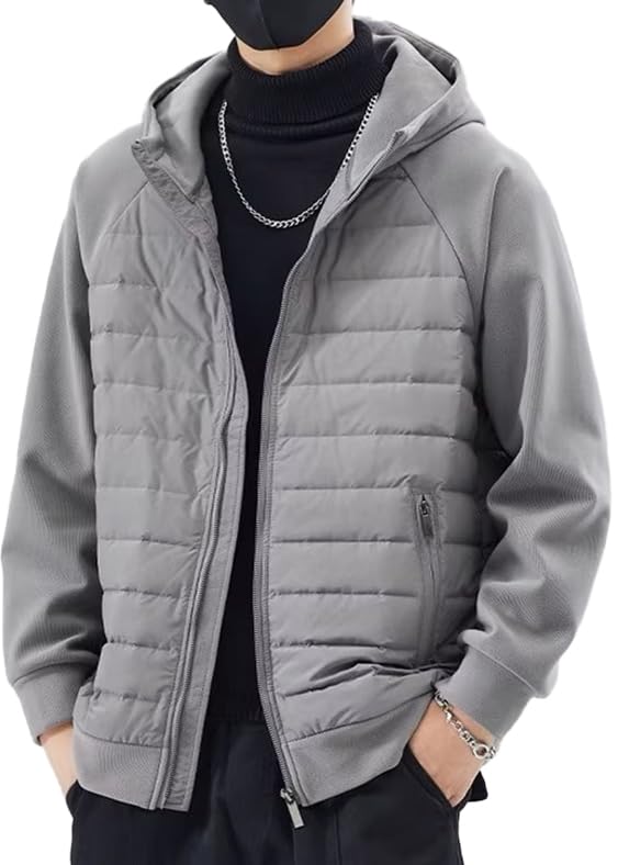 Image of Mens Puffer Jacket with Hood Packable Lightweight Quilted Jacket Full Zip Casual Splicing Winter Coats