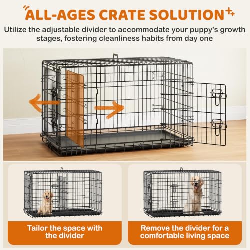 Image of Yaheetech 42inch Double Door Dog Crate w /Divider, Collapsible Metal Kennel