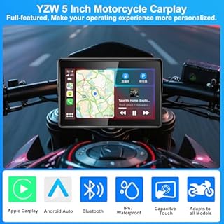 2026 YZW GPS Carplay 5 inch for Motorcycle with Wireless CarPlay & Android Auto, IP69K Waterproof Touch Screen, GPS Nevigation, Supports Bluetooth, Siri, Google Assistant, Vioce Control, Bracket