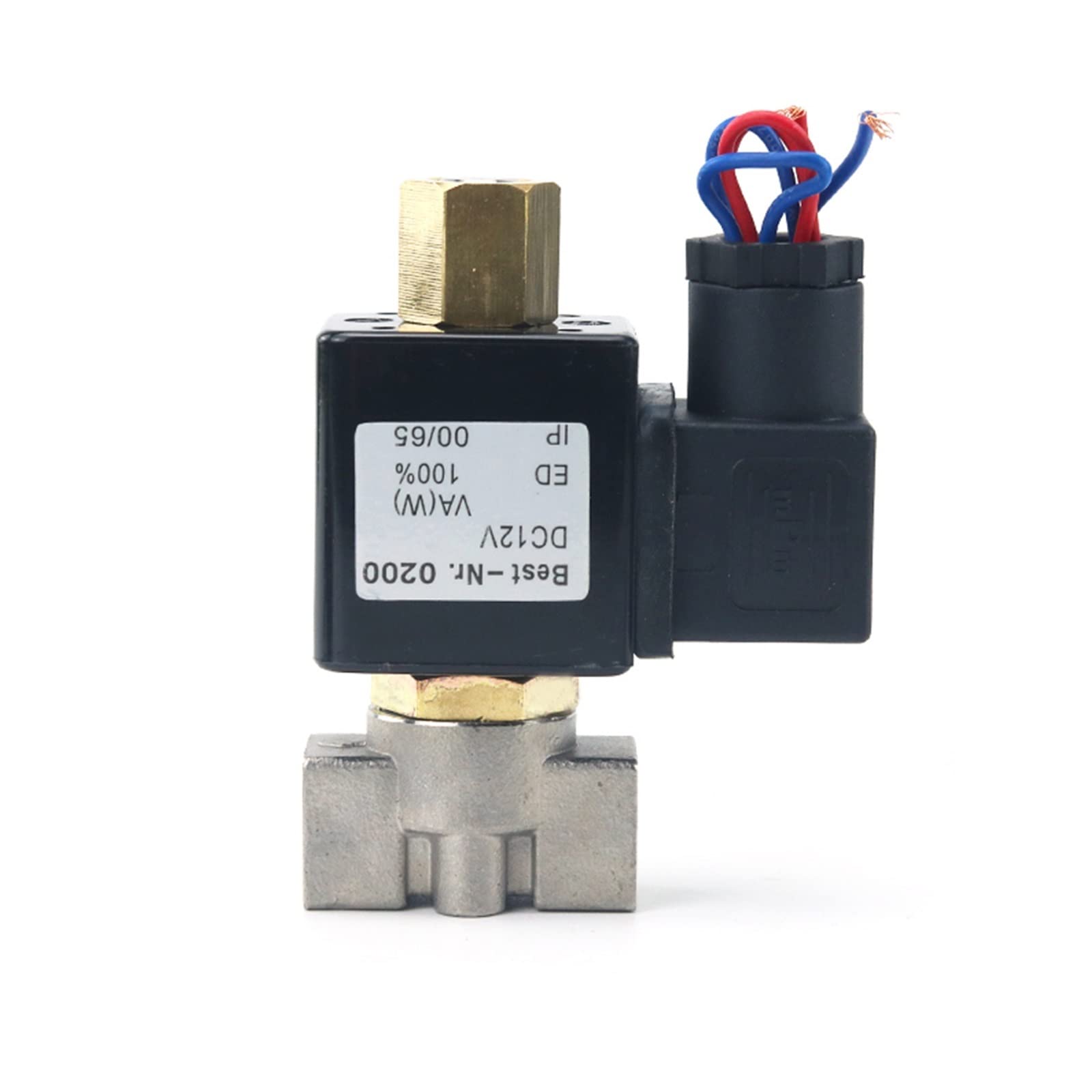 Válvula solenoide de acero inoxidable, normalmente abierta, CA 220 V, DN8, bidireccional, for tuberías de aceite, ácido y gas, con mandril de rosca de unión VX2120-08-SS-NO, 1 unidad(2pcs K25 Clamp)