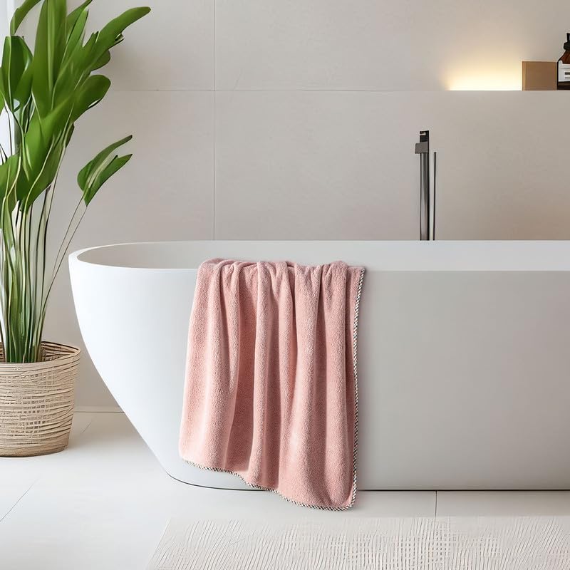 Image of Spread Spain Microfiber Towels for Bath | Coral Large Bath Towel | Extra Soft Plush & High Absorbent |360 GSM | Bath Towel for Men and Women, 70x146 cm Rose