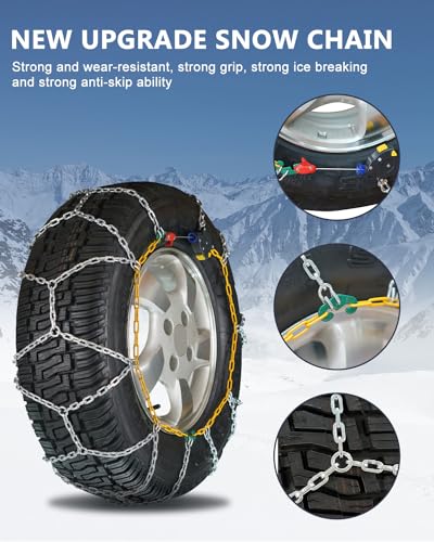 SCITOO HKN110 Snow Chains Quick Easy Installation,Tire Traction Chain For Car Pickup Trucks SUV,Adjustable Universal Emergency Anti-Skid Thickening Tire Chains Width 215 225 235(16" 17" 18")- Set of 2 - Image 5