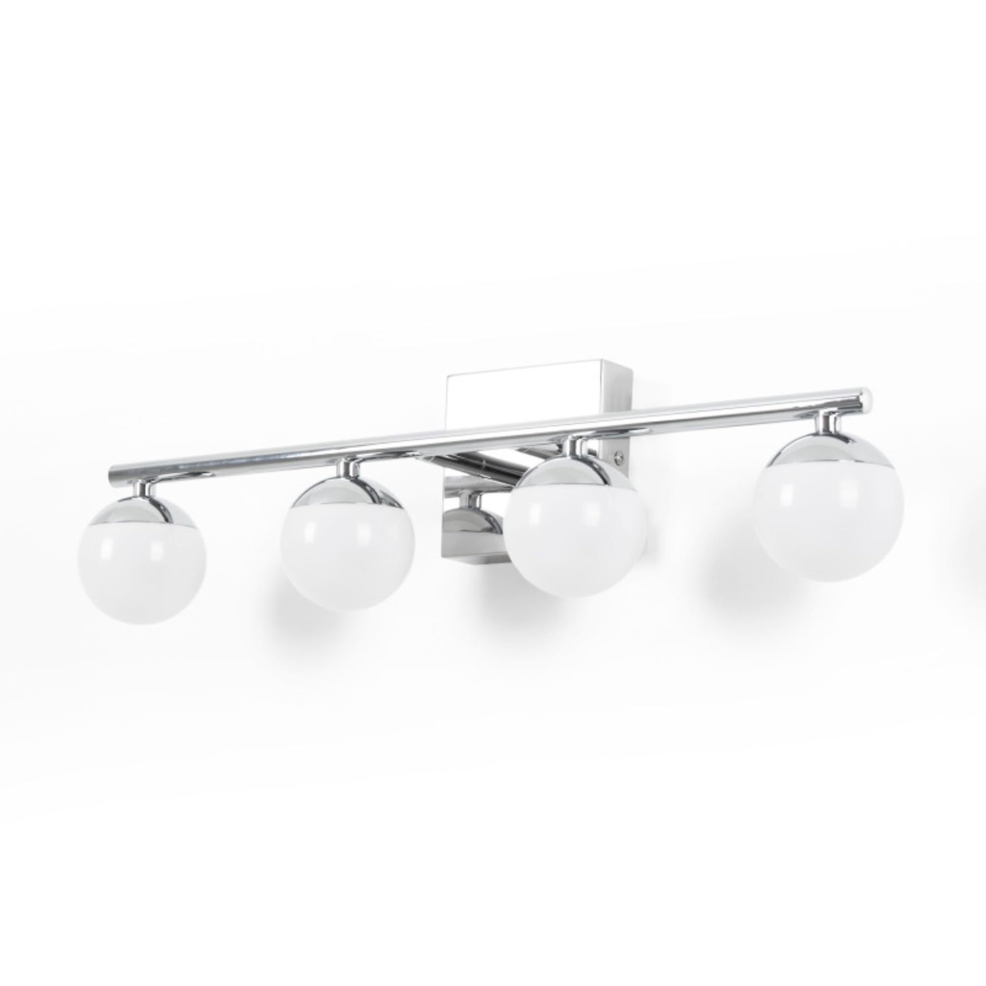 BARCELONA LED Aplique LED para baño Cromado 12W IP44 con 4 esferas difusoras. Luz blanca neutra 4000K. Barra de 49 cm. Lámpara de pared para Baño, illuminación moderna y funcional para espejo y lavabo