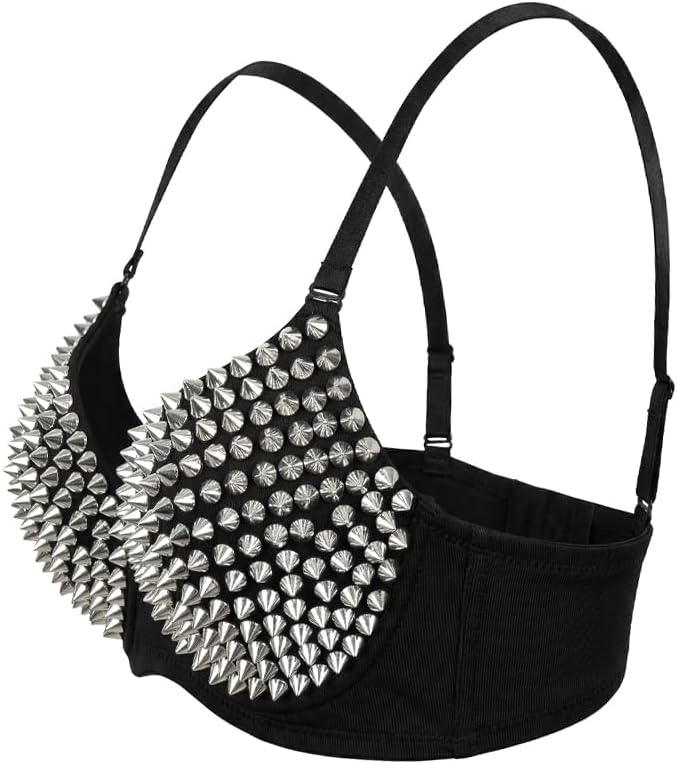 Women's Spiked Studded Punk Goth Bra Rave Festival Clubwear