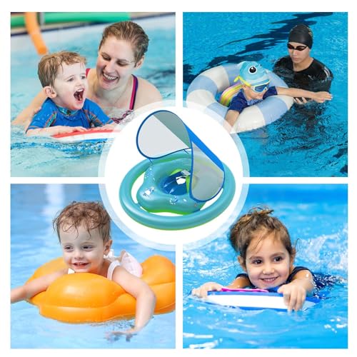 Anillo de natación inflable con dosel y asiento de seguridad ajustable para niños pequeños 4