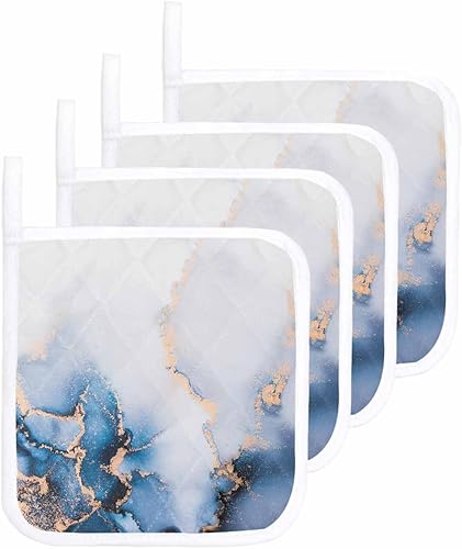 Miniatura 1 de 4 Packs Blue Grey Marble Pot Holders Sets for Kitchen,Oven Pan Plate Bowl Pads Heat Proof Mat with Hanging Loop,Terry Cloth Potholders Soft Grip for