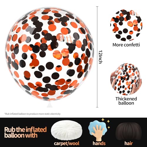Image of Orange Black Confetti Balloons 25 Pcs, 12 Inch Thickened Clear Latex Balloon with Confetti Inside for Halloween Party Decorations Birthday Baby Shower Bridal Shower Decoration Supplies