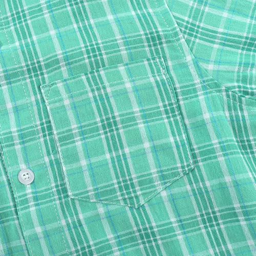 Image of Noomelfish Girls Long Sleeve Plaid Button Down Shirt Tie Front Blouse Tops, Light Green Plaid, Size 9-10 Years