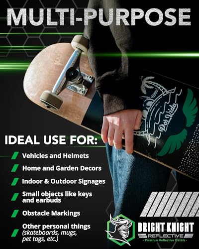 Image of Bright Knight Decals Light Green 3M Reflective Tape - 10x12 Flat Sheet Vinyl Motorcycle Helmet Stickers, Waterproof Safety Vinyl Wrap, Reflective Stickers for Helmet, Hard Hats, Cars, Bikes & Rims