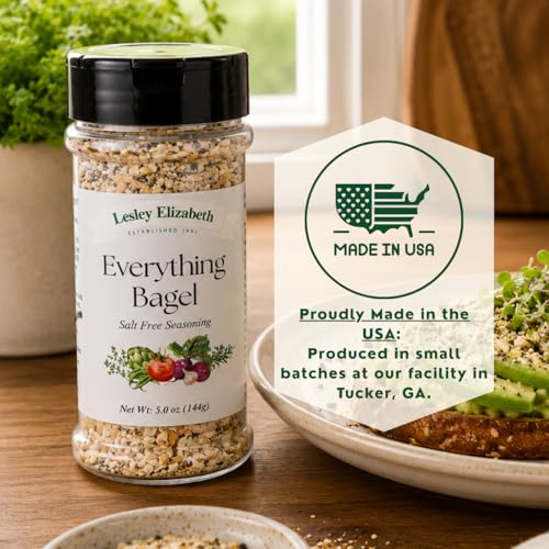 Image of Lesley Elizabeth Everything Bagel Salt-Free Seasoning - All-Purpose No Salt Spice Blend for Chicken, Vegetables, Eggs & Avocado Toast | Gourmet Bold Flavor Cooking & Grill Rub