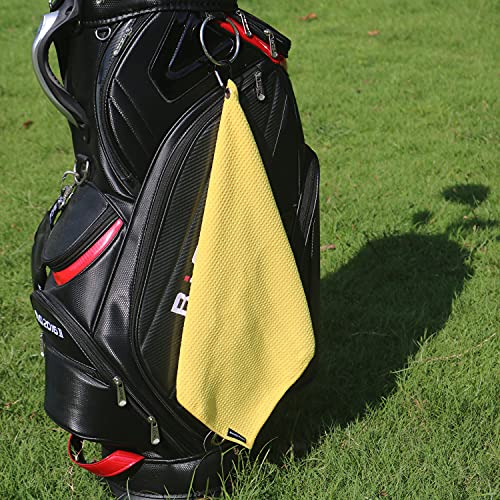 Image of Handy Picks Microfiber Golf Towel (16 inch X 16 inch) with Carabiner Clip, Waffle Pattern Golf Towel Hook and Loop Fastener - The Convenient Golf Cleaning Towel