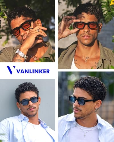 VANLINKER Retro Small Chunky Rectangle Sunglasses for Men Women Vintage Trendy Square Thick Sun Glasses VL98233