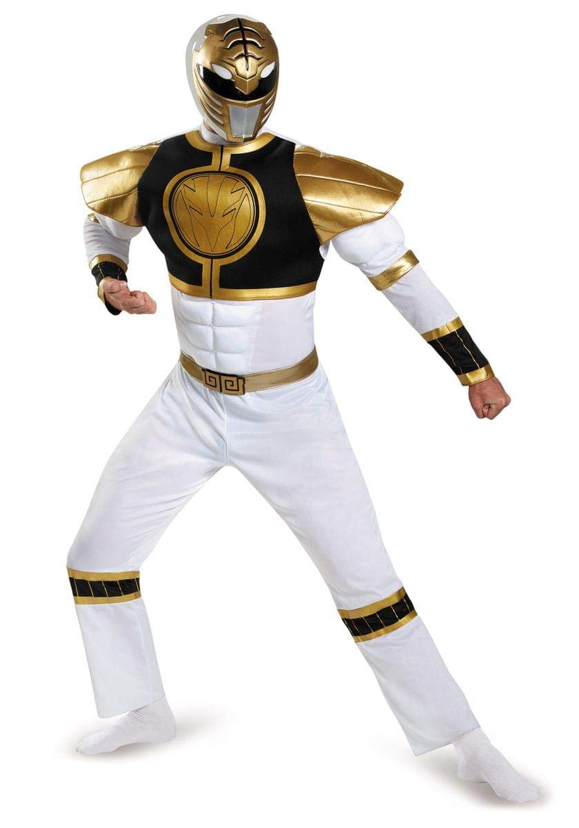 Disguise Power Rangers Costume Adulte, Déguisement Super Héro Adulte Halloween Blanc Taille XL