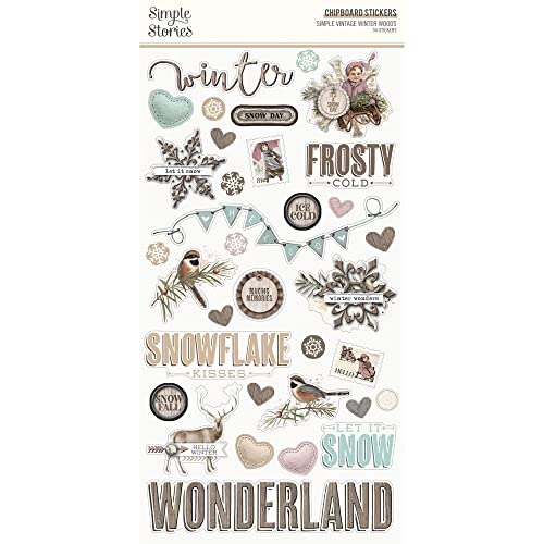 SIMPLE STORIES Simple Vintage Winter Woods Chipboard Stickers 6