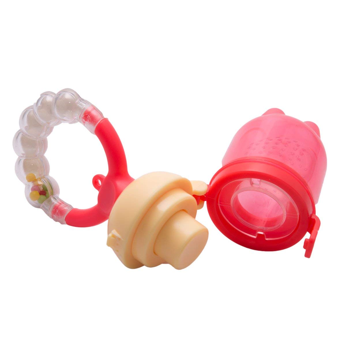 Lappu Baby Silicone Food Feeder 90 ml(Color May Vary) with Silicone Baby Food Fruit Teething Feeder Pacifier Nibbler for Vegetables/Fruits (Rattle Pink) 3