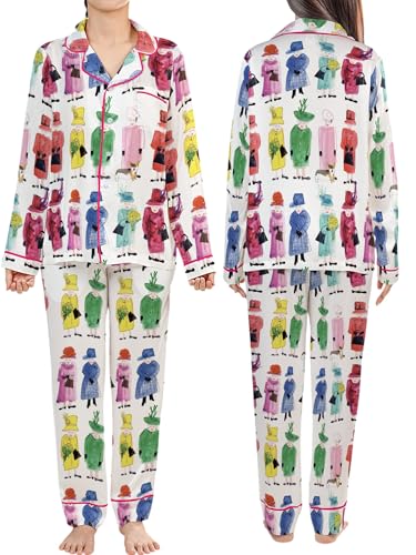 Queen Elizabeth II Rainbow Silk Long Sleeve Pajama Set, Queen Elizabeth Gift Souvenir Gift 2 Pieces Pajamas