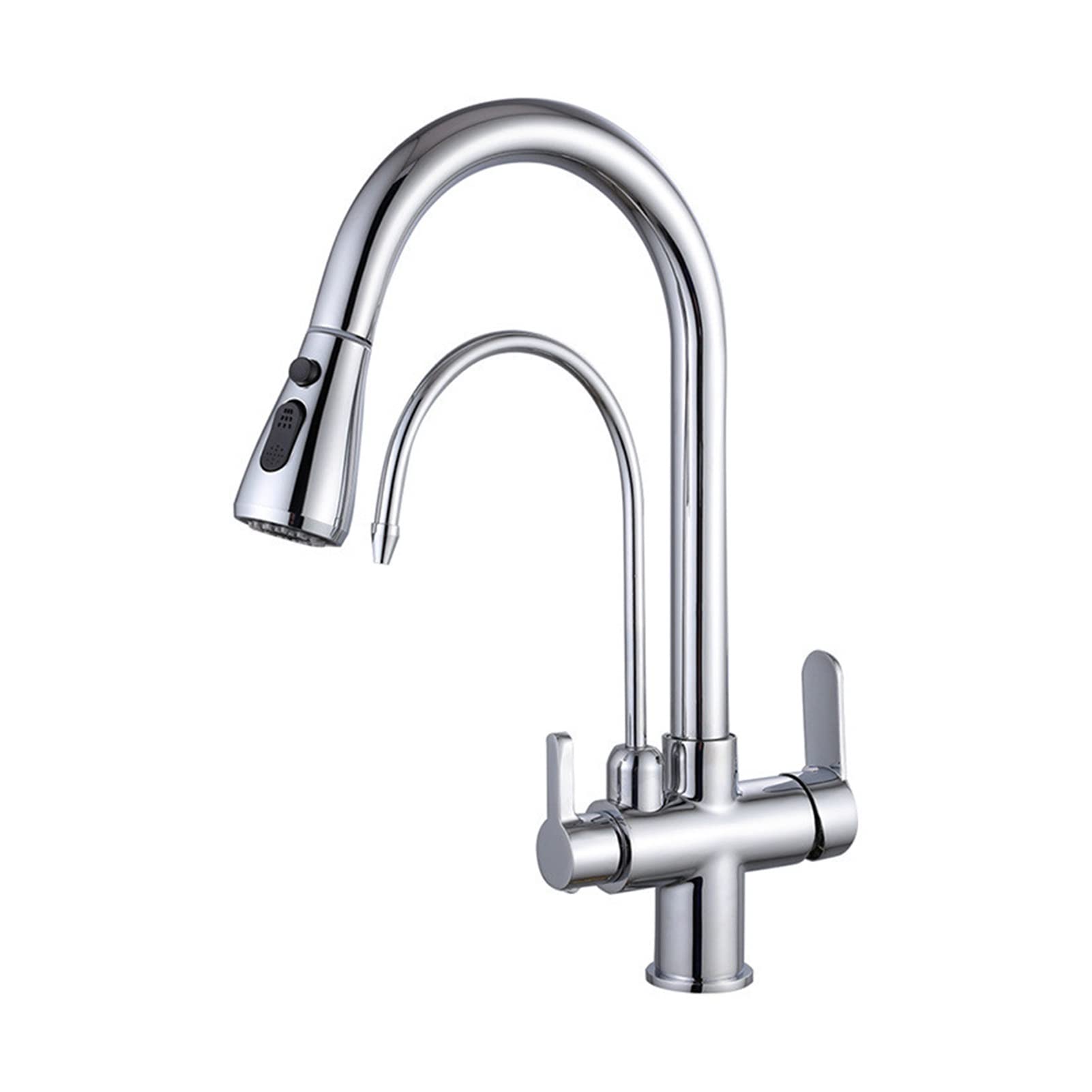 CZYWKDDPP Bathroom Taps, Pull Out Kitchen Faucet Solid Brass Crane for Deck Mounted Black Water Filter Tap Mixer 3 Way(Nero)