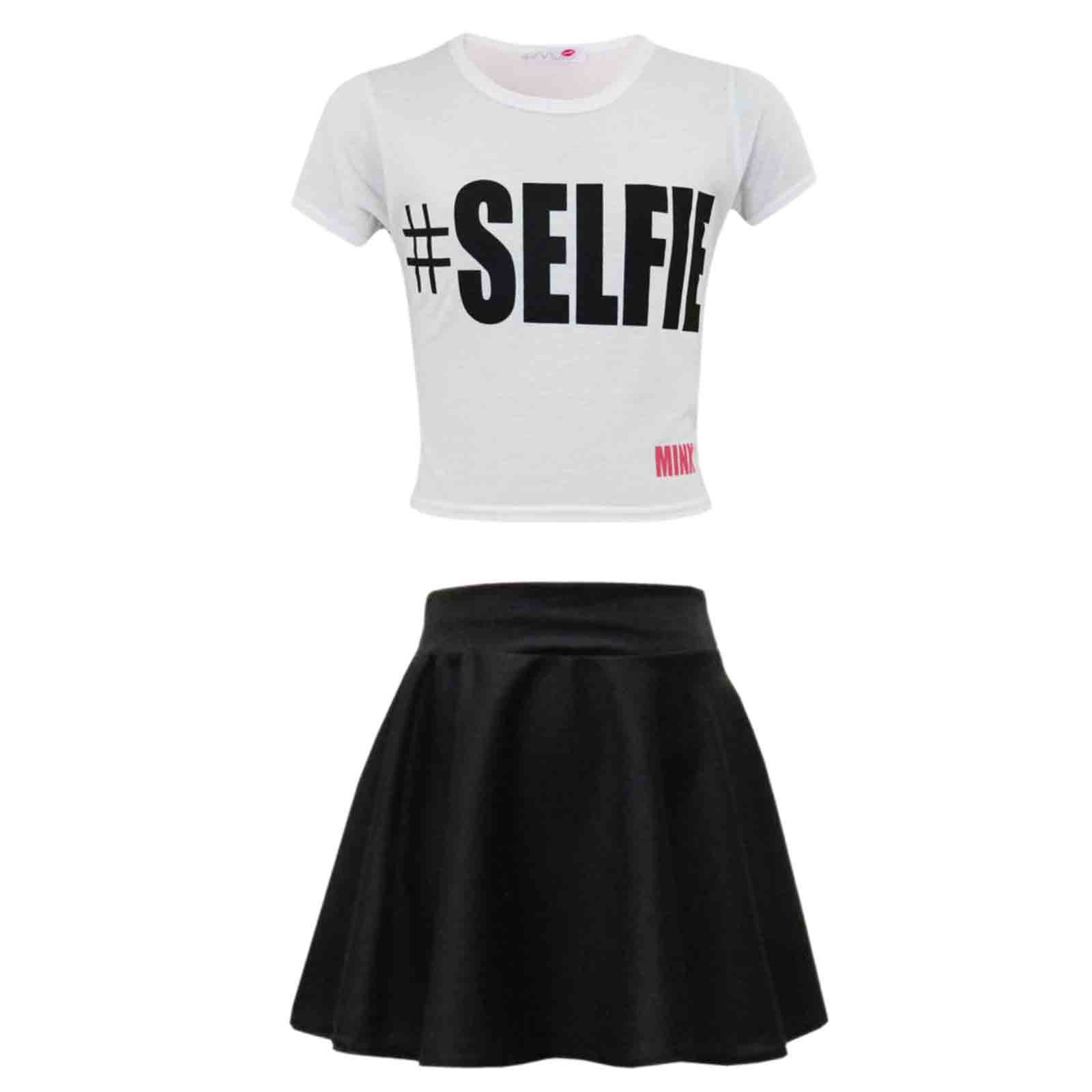 A2z 4 Kids Girls White #Selfie Crop Top And Skirt Set Summer Outfit For Teenagers And Kids Soft Cotton - #Selfie Crop & Skirt Set 13