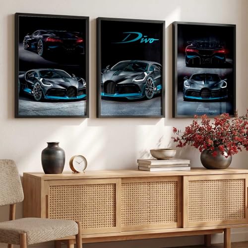 Image of walllane Big Bugatti Divo Framed Posters Gift Items for Boys Room Wall Decoration Bedroom Living Room Office Studio Decor | Car Poster Frame for Wall Decor Set Of 3 Size (19x25 inch)