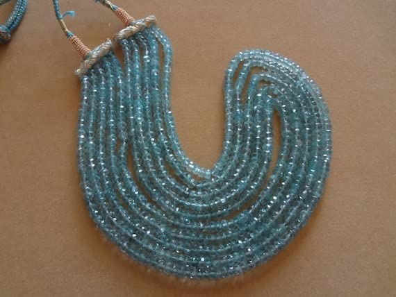 Aquamarine Faceted Rondelle fil pierres naturelles haute joaillerie