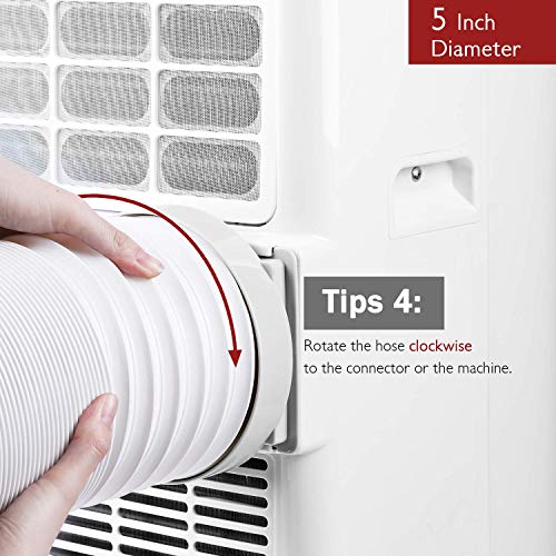 Image of TURBRO Portable Air Conditioner Universal Exhaust Hose - 5 Inch Diameter, 78 Inch Length, Clockwise Thread, White (707-90-012) | for Portable AC Units, Clockwise Thread, Sturdy, No-odor PP Construction