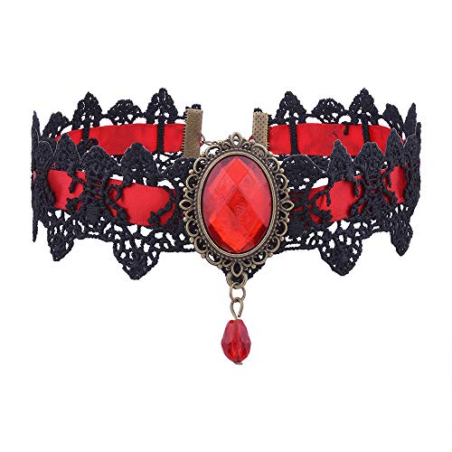AOCHEE Black Lace Choker Necklace Lace Gothic Choker for Women for Halloween Weeding Costume Party Prom Vampire Choker(Red)
