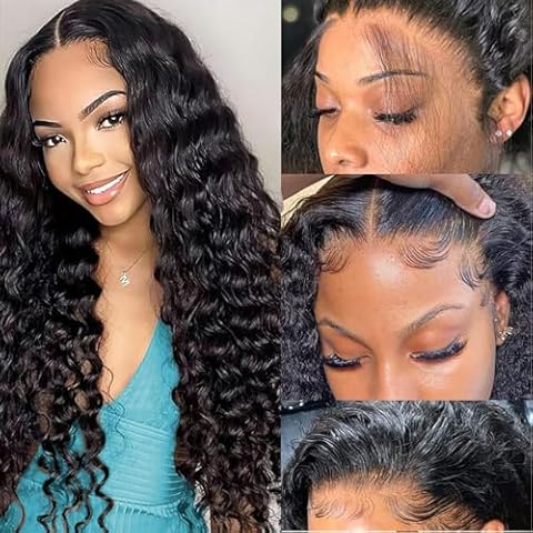 SAKALAKA Loose Deep Wave Human Hair Wigs Pre Plucked 12A Grade HD Lace Closure Deep Curly Wig Human Hair Wigs with Baby Hair for Black Women Cover