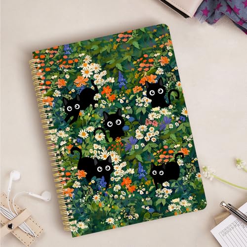 Image of Cute Spiral Notebook 8.5 x 11 lined Journal A4 with Pocket, Cat | 70 page, Note Book with Pocket, Large, Big, Hard Cover, Aesthetic, Pretty Design, for Women, Girls, Kawaii