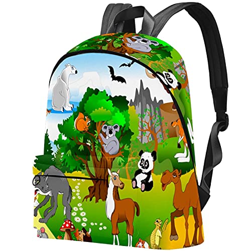 EZIOLY EZIOLY lichtgewicht reisrugzak voor schoolrugzak met wilde dieren in groen bos, casual dagrugzak voor dames en heren, Meerkleurig, 17.3x13.7x5.5 inch