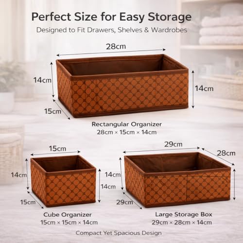 Image of PulGos 6pcs Foldable Drawer Organizer | Closet Storage Bins | Cube Basket Box for Clothes, Wardrobe, Undergarments, Socks & Accessories | Sturdy Fabric Organiser Set for Home & Bedroom