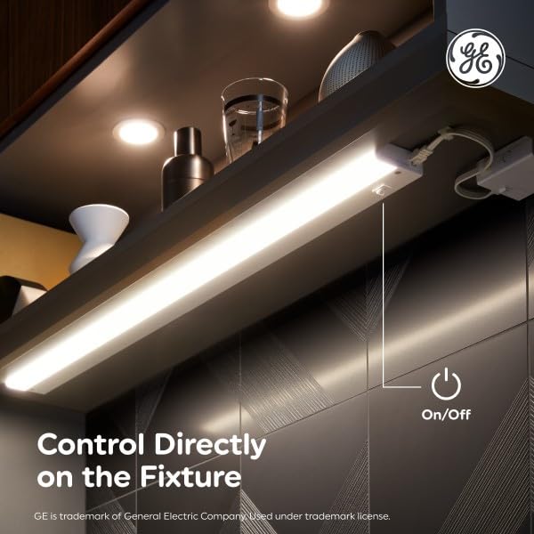 Image of GE LED HD+ Undercabinet Light Fixture, Linkable Integrated Slim Profile Fixture for Kitchens, Warm White Color, Plug-in, 12in (1 Pack)