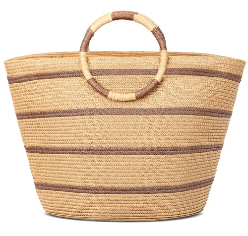 Image of Beach Bags for Women Straw Tote Bag Summer Beach Bag Large Woven Straw Tote for Vacation Holiday
